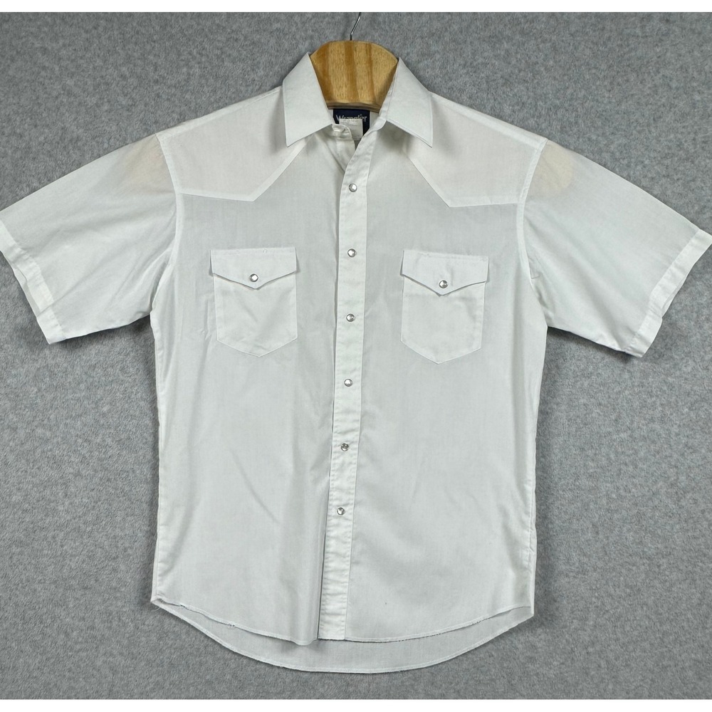 Wrangler Western Snap Shirt Mens 15.5 White Short Sleeve Pearl Snap Rodeo Cowboy